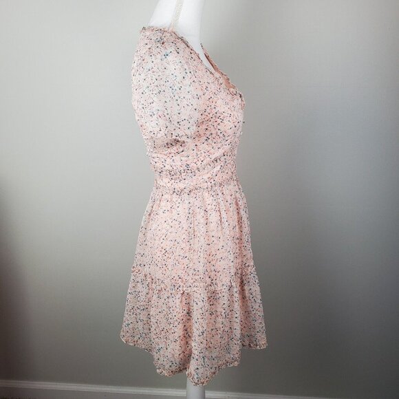 Storia Dress Women Small Pink Blue Tiered Mini Peasant Ditzy Floral Prarie Retro - Picture 15 of 16